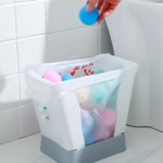 Cos de Gunoi Extensibil, Flippy, din Plastic, Reglabil, Pliabil, Versatil, pentru Bucatarie, Baie sau Birou, Cos Universal, 21x25x17 cm, Alb Gri - imagine 6