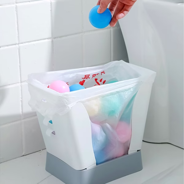 Cos de Gunoi Extensibil, Flippy, din Plastic, Reglabil, Pliabil, Versatil, pentru Bucatarie, Baie sau Birou, Cos Universal, 21x25x17 cm, Alb Gri - imagine 6