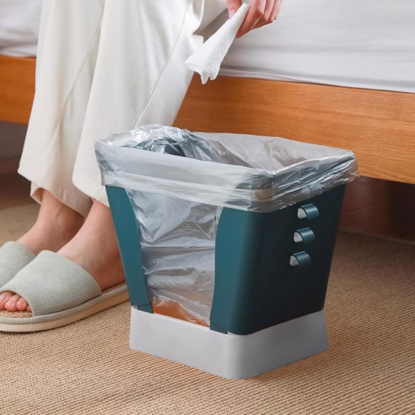 Cos de Gunoi Extensibil, Flippy, din Plastic, Reglabil, Pliabil, Versatil, pentru Bucatarie, Baie sau Birou, Cos Universal, 21x25x17 cm, Albastru Gri - imagine 6