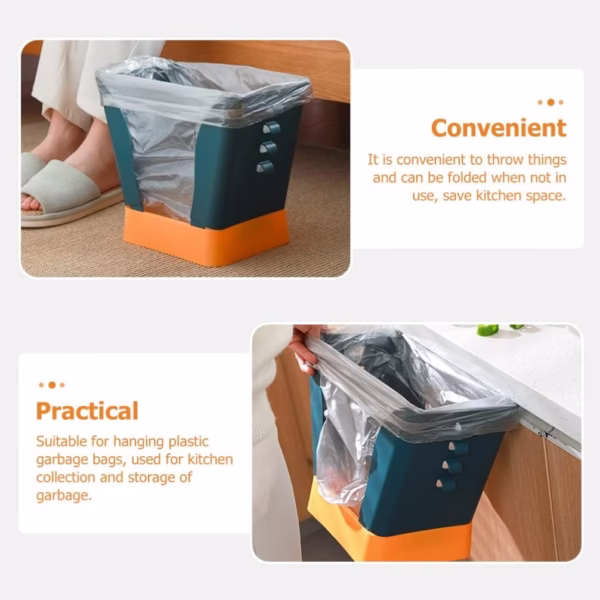 Cos de Gunoi Extensibil, Flippy, din Plastic, Reglabil, Pliabil, Versatil, pentru Bucatarie, Baie sau Birou, Cos Universal, 21x25x17 cm, Albastru Galben - imagine 2