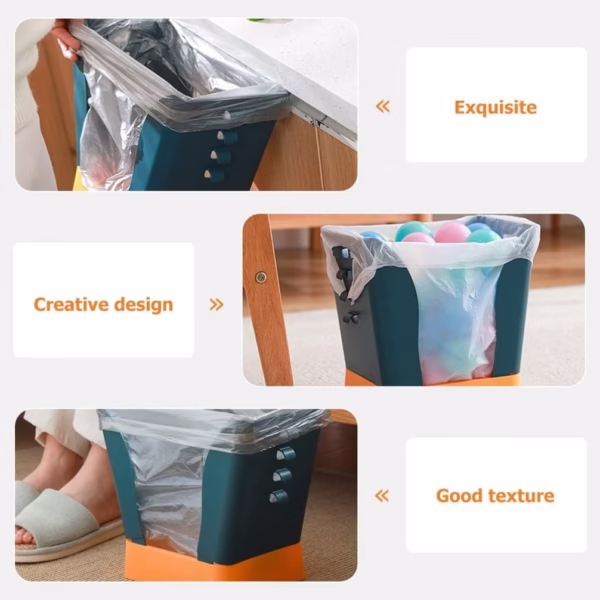 Cos de Gunoi Extensibil, Flippy, din Plastic, Reglabil, Pliabil, Versatil, pentru Bucatarie, Baie sau Birou, Cos Universal, 21x25x17 cm, Albastru Galben - imagine 3