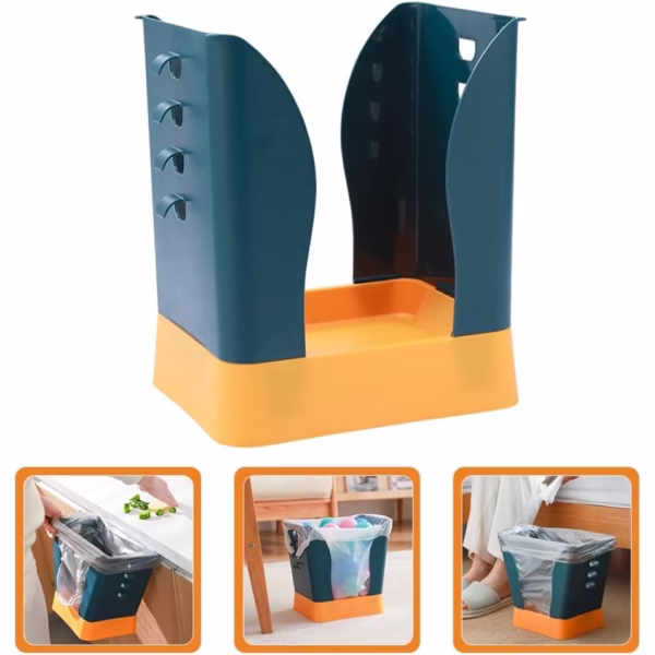 Cos de Gunoi Extensibil, Flippy, din Plastic, Reglabil, Pliabil, Versatil, pentru Bucatarie, Baie sau Birou, Cos Universal, 21x25x17 cm, Albastru Galben - imagine 4