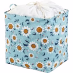 Cos depozitare, Flippy, Capac cu Snur, 175 L, Confectionat din Bumbac si un Strat Impermeabil, 50 x 50 x 70 cm, Albastru Deschis, Imprimeu Flori - imagine 6