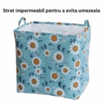 Cos depozitare, Flippy, Capac cu Snur, 175 L, Confectionat din Bumbac si un Strat Impermeabil, 50 x 50 x 70 cm, Albastru Deschis, Imprimeu Flori - imagine 7
