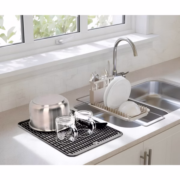 Covoras din Silicon pentru Scurgere Vase, Flippy, Uz Casnic, Rezistent la Temperaturi Ridicate, Izolator, 43x32.5 cm, Negru - imagine 4