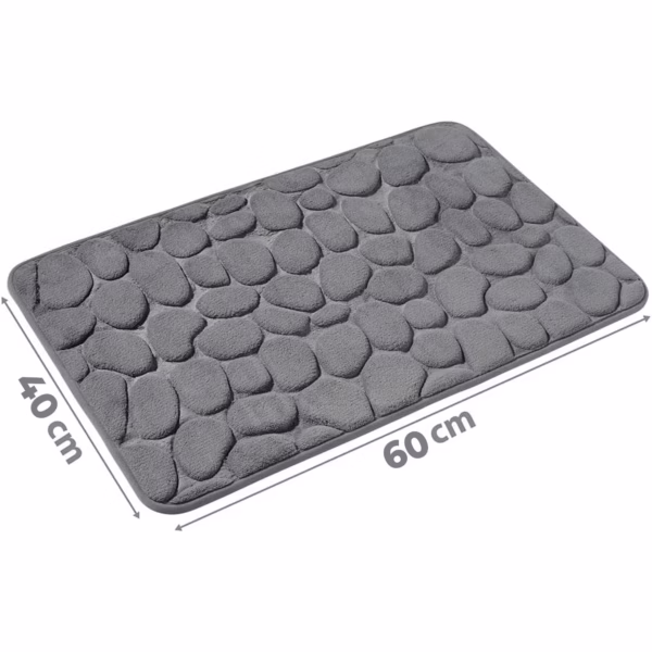 Covoras pentru Baie Antiderapant, Flippy, Uscare Rapida, Model 3D Piatra, 40x60 cm, Gri - imagine 3
