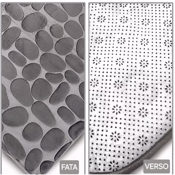 Covoras pentru Baie Antiderapant, Flippy, Uscare Rapida, Model 3D Piatra, 40x60 cm, Gri - imagine 6