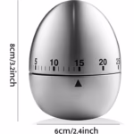 Cronometru de Bucatarie, Flippy, Mecanic, Forma de Ou, din Otel Inoxidabil, 60 min Timer, 8 x 6 cm, Argintiu - imagine 2
