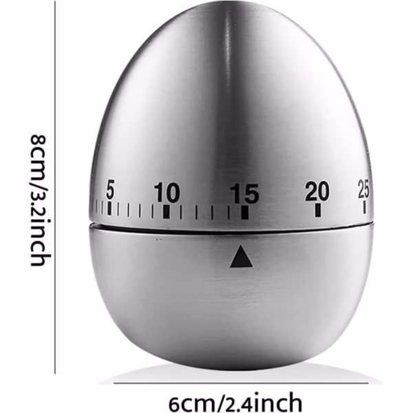 Cronometru de Bucatarie, Flippy, Mecanic, Forma de Ou, din Otel Inoxidabil, 60 min Timer, 8 x 6 cm, Argintiu - imagine 2