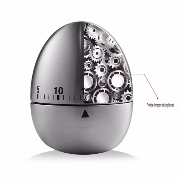 Cronometru de Bucatarie, Flippy, Mecanic, Forma de Ou, din Otel Inoxidabil, 60 min Timer, 8 x 6 cm, Argintiu - imagine 6