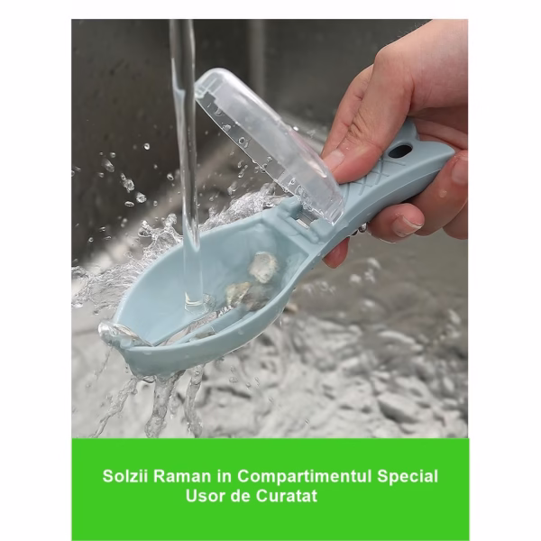 Curatator Manual Solzi de Peste, Flippy, Forma Peste , Recipient cu Capcac pentru Solzi, Plastic, Albastru deschis, 16x6 cm - imagine 3