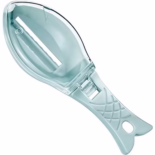 Curatator Manual Solzi de Peste, Flippy, Forma Peste , Recipient cu Capcac pentru Solzi, Plastic, Albastru deschis, 16x6 cm - imagine 1