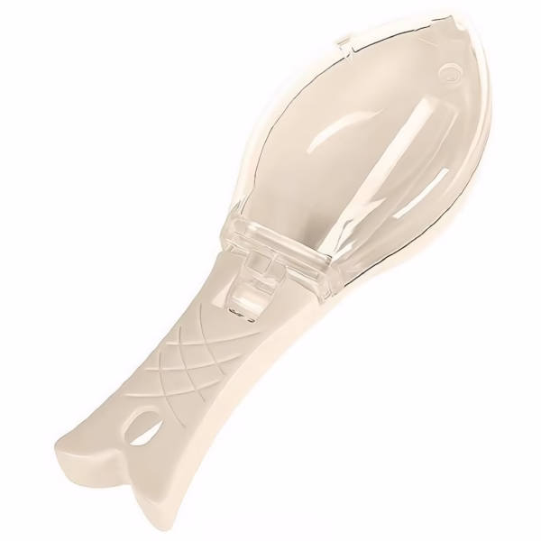 Curatator Manual Solzi de Peste, Flippy, Forma Peste , Recipient cu Capcac pentru Solzi, Plastic, Roz pal, 16x6 cm - imagine 1