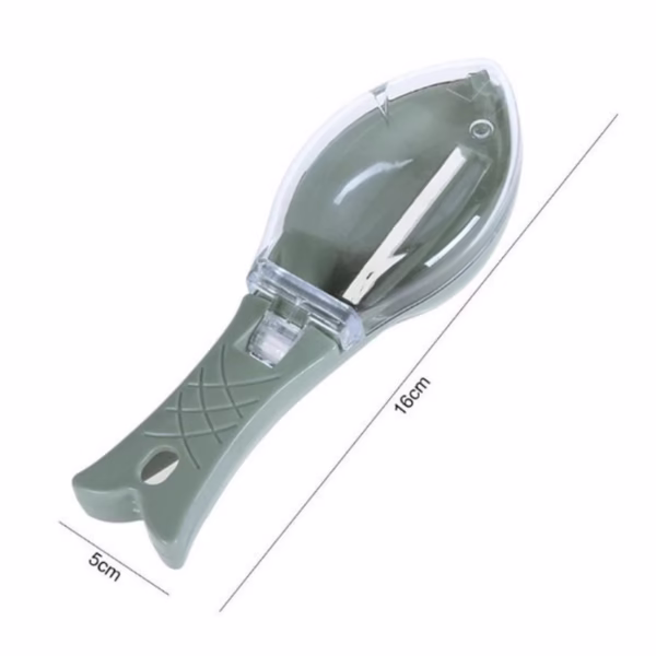 Curatator Manual Solzi de Peste, Flippy, Forma Peste , Recipient cu Capcac pentru Solzi, Plastic, Verde deschis, 16x6 cm - imagine 4