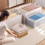 Cutie container de depozitare din PVC, Flippy, de stocare, Dimensiuni multiple, Accesoriu robust pentru organizarea de uz casnic, volum 26L, 47 x 28 x 20 cm, Transparenta - imagine 2