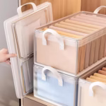 Cutie container de depozitare din PVC, Flippy, de stocare, Dimensiuni multiple, Accesoriu robust pentru organizarea de uz casnic, volum 26L, 47 x 28 x 20 cm, Transparenta - imagine 4