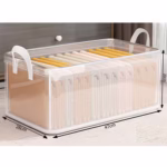 Cutie container de depozitare din PVC, Flippy, de stocare, Dimensiuni multiple, Accesoriu robust pentru organizarea de uz casnic, volum 26L, 47 x 28 x 20 cm, Transparenta - imagine 5