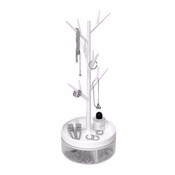 Cutie de Bijuterii, Flippy, Rotativa, cu Suport Tip Ramura, 36.5 x 14 cm, din ABS+PP, Alb - imagine 1