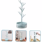Cutie de Bijuterii, Flippy, Rotativa, cu Suport Tip Ramura, 36.5 x 14 cm, din ABS+PP, Albastru - imagine 3