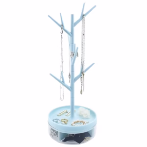 Cutie de Bijuterii, Flippy, Rotativa, cu Suport Tip Ramura, 36.5 x 14 cm, din ABS+PP, Albastru