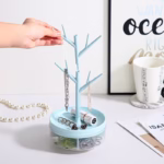 Cutie de Bijuterii, Flippy, Rotativa, cu Suport Tip Ramura, 36.5 x 14 cm, din ABS+PP, Albastru - imagine 10
