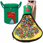 Cutie de Depozitare 2In1, Flippy, Impermeabila, Covor pentru Jucarii si Lego 150cm, Capacitate Mare, cu Manere, cu Sfori, Inaltime 40cm, Model Crocodil, Verde - imagine 4