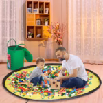 Cutie de Depozitare 2In1, Flippy, Impermeabila, Covor pentru Jucarii si Lego 150cm, Capacitate Mare, cu Manere, cu Sfori, Inaltime 40cm, Model Crocodil, Verde - imagine 5
