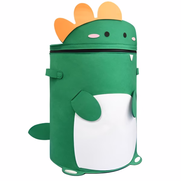 Cutie de Depozitare 2In1, Flippy, Impermeabila, Covor pentru Jucarii si Lego 150cm, Capacitate Mare, cu Manere, cu Sfori, Inaltime 40cm, Model Dinozaur, Verde - imagine 1