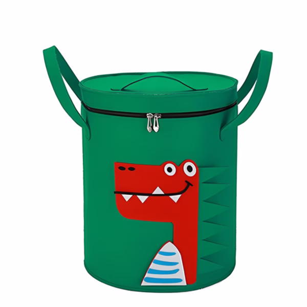Cutie de Depozitare 2In1, Flippy, Impermeabila, Covor pentru Jucarii si Lego 150cm, Capacitate Mare, cu Manere, cu Sfori, Inaltime 40cm, Model Crocodil, Verde - imagine 1