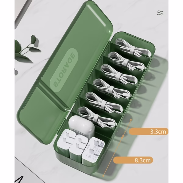 Cutie Organizatoare pentru Cabluri, Flippy, din Plastic, 28 x 9 x 6 cm, Verde - imagine 3