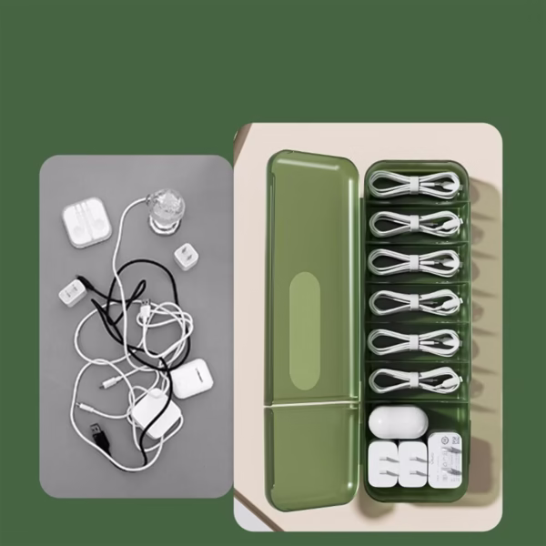 Cutie Organizatoare pentru Cabluri, Flippy, din Plastic, 28 x 9 x 6 cm, Verde - imagine 4