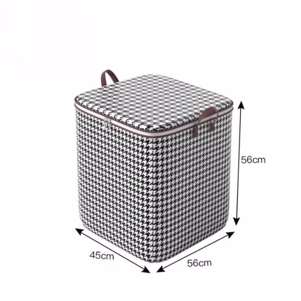 Cutie de Depozitare cu Fermoar, Flippy, Pliabila, Maner Ranforsat, Fermoar Rezistent, pentru Haine, Paturi, Plapumi, Perne, Lenjerii de Pat, Jucarii, 56x45x56 cm, 140 Litri, in Carouri, Alb-Negru - imagine 2