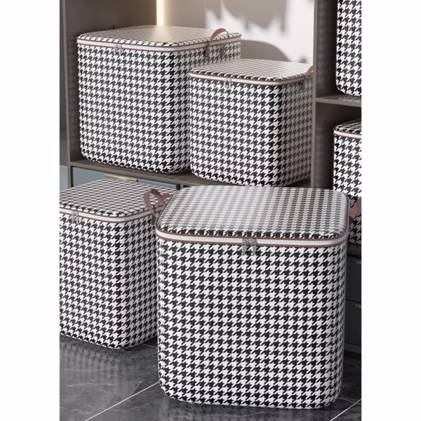 Cutie de Depozitare cu Fermoar, Flippy, Pliabila, Maner Ranforsat, Fermoar Rezistent, pentru Haine, Paturi, Plapumi, Perne, Lenjerii de Pat, Jucarii, 56x45x56 cm, 140 Litri, in Carouri, Alb-Negru - imagine 12