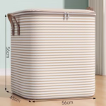 Cutie de Depozitare cu Fermoar, Flippy, Pliabila, Maner Ranforsat, Fermoar Rezistent, pentru Haine, Paturi, Plapume, Perne, Lenjerii de Pat, Jucarii, 56x45x56 cm, 150 Litri, in Dungi, Bej - imagine 2