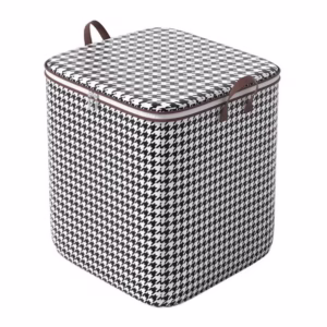 Cutie de Depozitare cu Fermoar, Flippy, Pliabila, Maner Ranforsat, Fermoar Rezistent, pentru Haine, Paturi, Plapumi, Perne, Lenjerii de Pat, Jucarii, 56x45x56 cm, 140 Litri, in Carouri, Alb-Negru