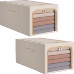 Cutie de Depozitare, Flippy, 31L, din In si Bumbac, Pliabila, Cadru din Otel, 45 x 30 x 23 cm, Kaki - imagine 3