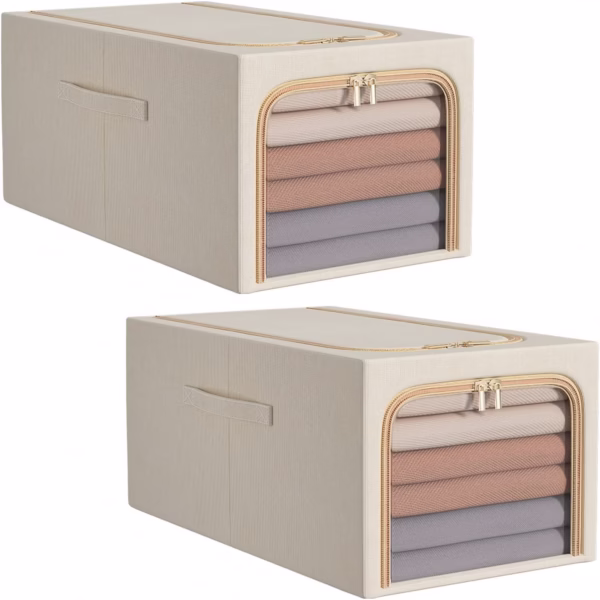 Cutie de Depozitare, Flippy, 31L, din In si Bumbac, Pliabila, Cadru din Otel, 45 x 30 x 23 cm, Kaki - imagine 3