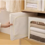 Cutie de Depozitare, Flippy, 56L, din In si Bumbac, Pliabila, Cadru din Otel, 53 x 35 x 30 cm, Kaki - imagine 2