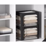 Cutie de Depozitare, Flippy, cu 3 Ferestre cu Fermoar Bidirectional, Cadru din Otel, Impermeabil, 38L, 42 x 30 x 30 cm, Negru - imagine 2