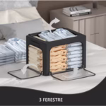 Cutie de Depozitare, Flippy, cu 3 Ferestre cu Fermoar Bidirectional, Cadru din Otel, Impermeabil, 38L, 42 x 30 x 30 cm, Negru - imagine 3