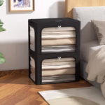 Cutie de Depozitare, Flippy, cu 3 Ferestre cu Fermoar Bidirectional, Cadru din Otel, Impermeabil, 38L, 42 x 30 x 30 cm, Negru - imagine 4