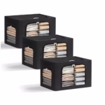 Cutie de Depozitare, Flippy, cu 3 Ferestre cu Fermoar Bidirectional, Cadru din Otel, Impermeabil, 38L, 42 x 30 x 30 cm, Negru - imagine 8