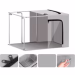 Cutie de Depozitare, Flippy, cu 3 Ferestre cu Fermoar Bidirectional, Cadru din Otel, Impermeabil, 38L, 42 x 30 x 30 cm, Gri - imagine 4
