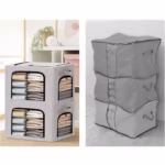 Cutie de Depozitare, Flippy, cu 3 Ferestre cu Fermoar Bidirectional, Cadru din Otel, Impermeabil, 38L, 42 x 30 x 30 cm, Gri - imagine 5