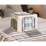 Cutie de Depozitare, Flippy, cu 3 Ferestre cu Fermoar Bidirectional, Cadru din Otel, Impermeabil, 38L, 42 x 30 x 30 cm, Bej - imagine 3
