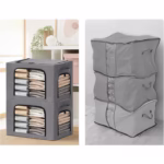 Cutie de Depozitare, Flippy, cu 3 Ferestre cu Fermoar Bidirectional, Cadru din Otel, Impermeabil, 38L, 42 x 30 x 30 cm, Gri Inchis - imagine 2