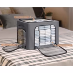 Cutie de Depozitare, Flippy, cu 3 Ferestre cu Fermoar Bidirectional, Cadru din Otel, Impermeabil, 38L, 42 x 30 x 30 cm, Gri Inchis - imagine 4