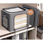 Cutie de Depozitare, Flippy, cu 3 Ferestre cu Fermoar Bidirectional, Cadru din Otel, Impermeabil, 38L, 42 x 30 x 30 cm, Gri Inchis - imagine 5