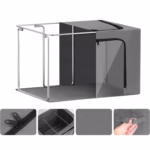 Cutie de Depozitare, Flippy, cu 3 Ferestre cu Fermoar Bidirectional, Cadru din Otel, Impermeabil, 38L, 42 x 30 x 30 cm, Gri Inchis - imagine 6