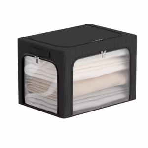 Cutie de Depozitare, Flippy, cu 3 Ferestre cu Fermoar Bidirectional, Cadru din Otel, Impermeabil, 38L, 42 x 30 x 30 cm, Negru